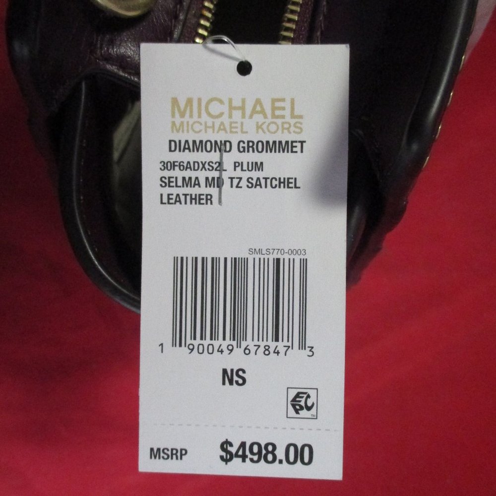 Michael Kors Selma Medium Grommet Top Zip Satchel $498 Plum #051 - Picture 4 of 15